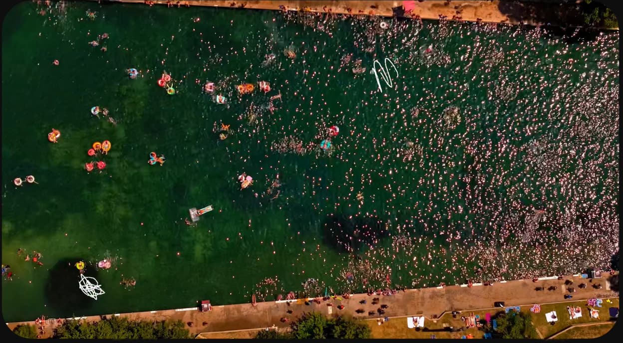 Travis County Geological Survey aerial plate of Barton Springs Pool canyon and the surrounding Zilker Park recharge zone.